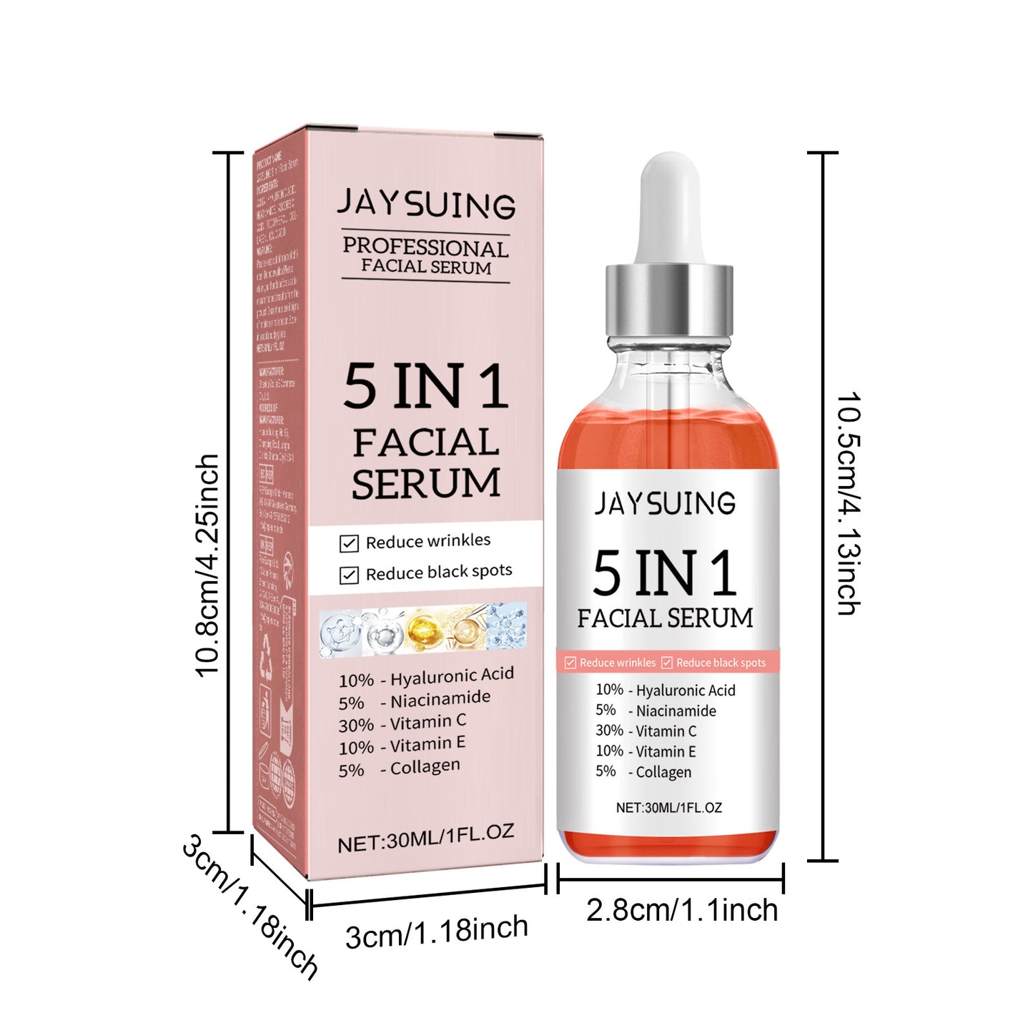 5-in-1 Vitamin C Facial Serum – Anti-Aging, Wrinkle Reduction with Hyaluronic Acid, Niacinamide & Vitamin E