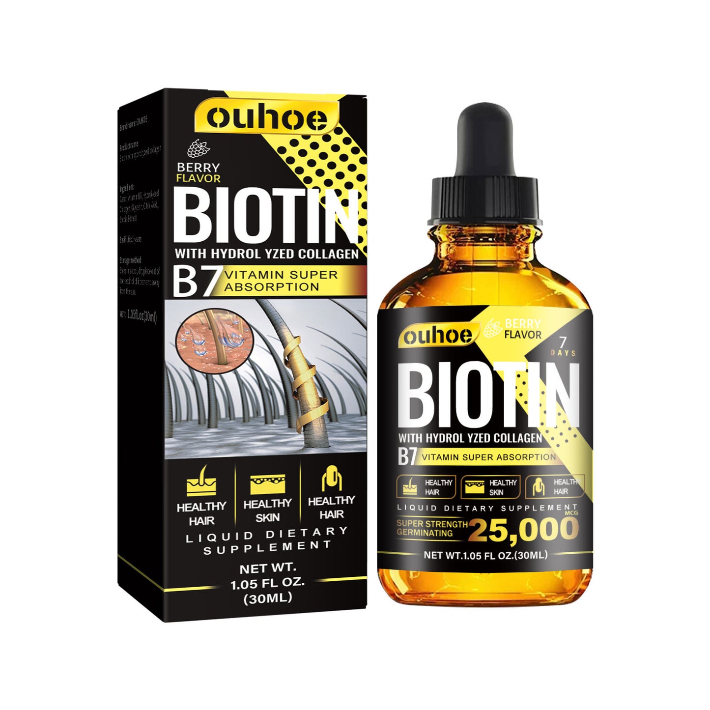 Liquid Biotin & Collagen Hair Growth Drops – Supports Healthy Hair, Skin & Nails for Men & Women