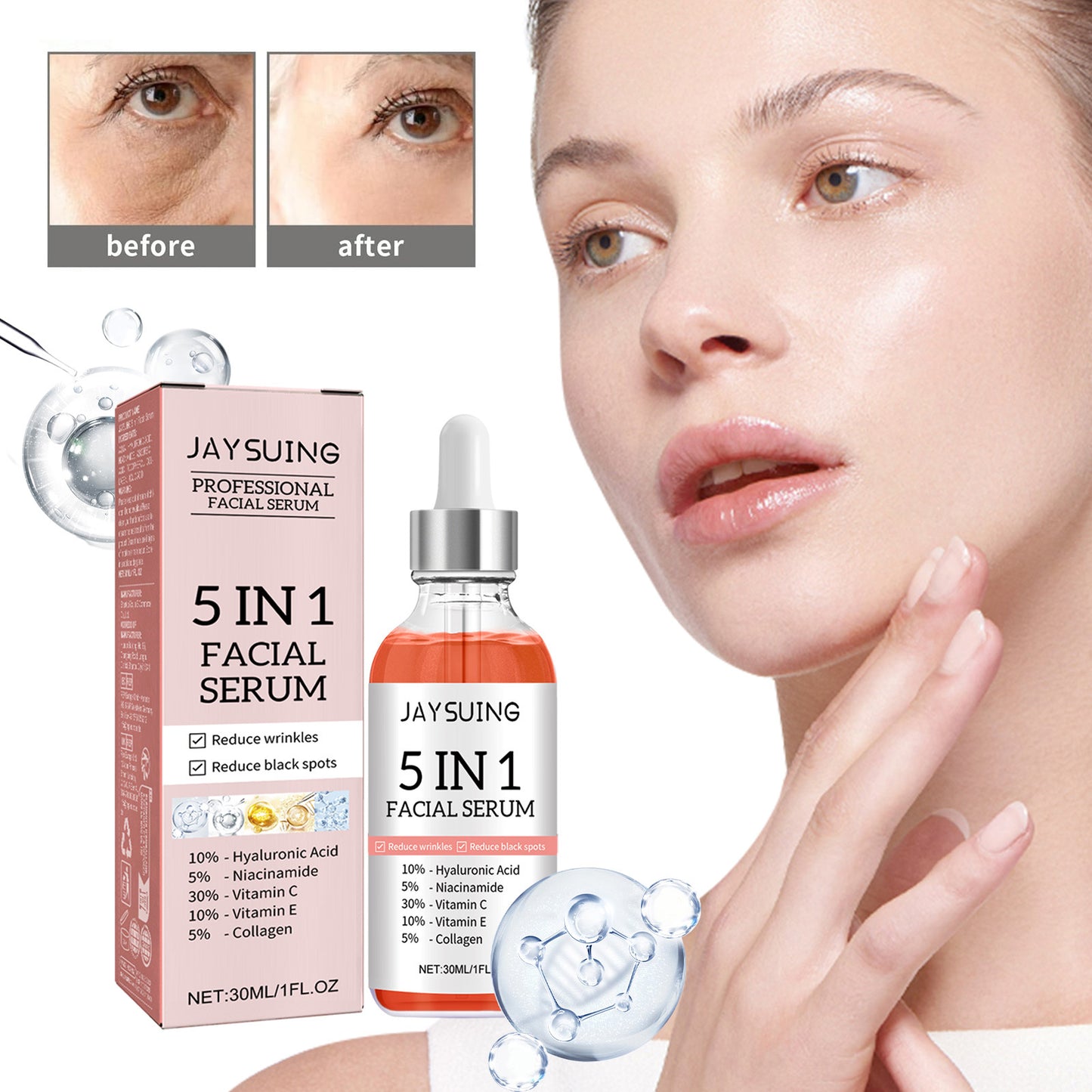 5-in-1 Vitamin C Facial Serum – Anti-Aging, Wrinkle Reduction with Hyaluronic Acid, Niacinamide & Vitamin E