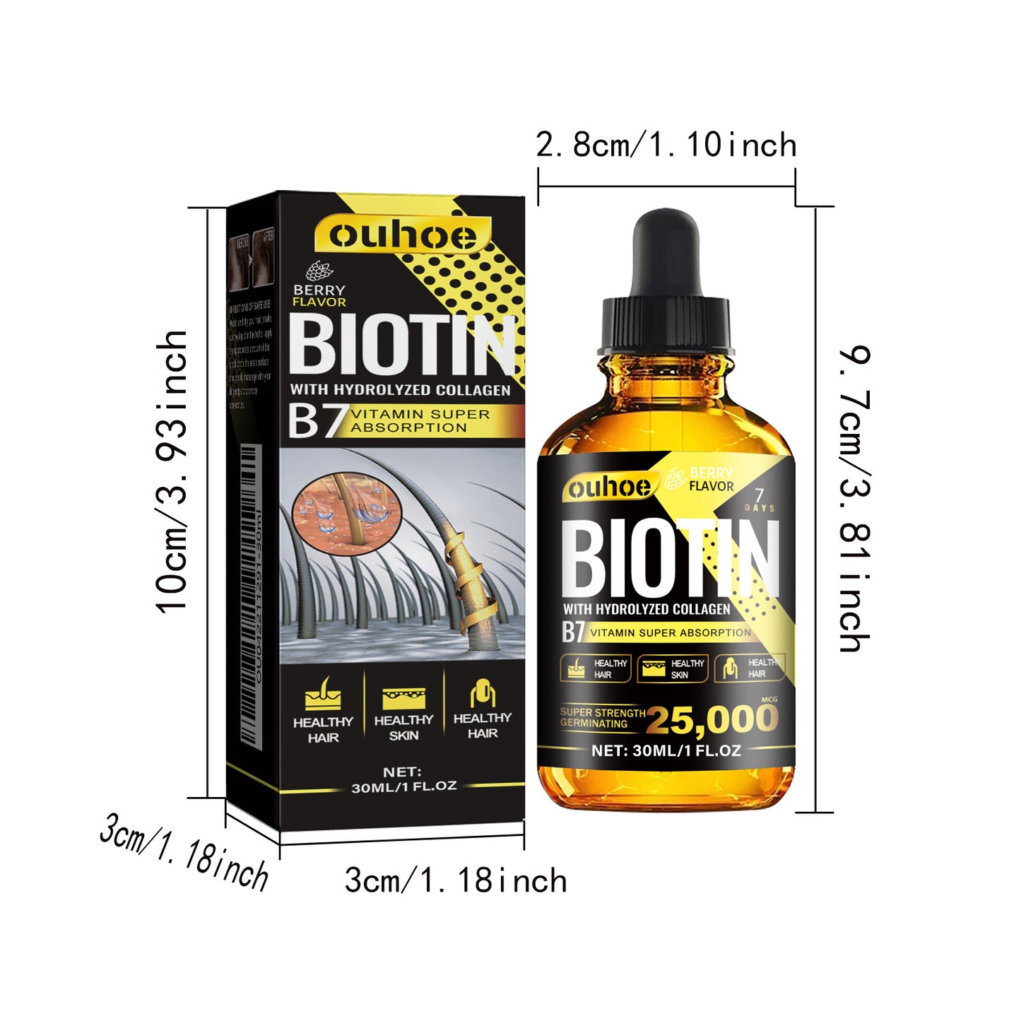 Liquid Biotin & Collagen Hair Growth Drops – Supports Healthy Hair, Skin & Nails for Men & Women