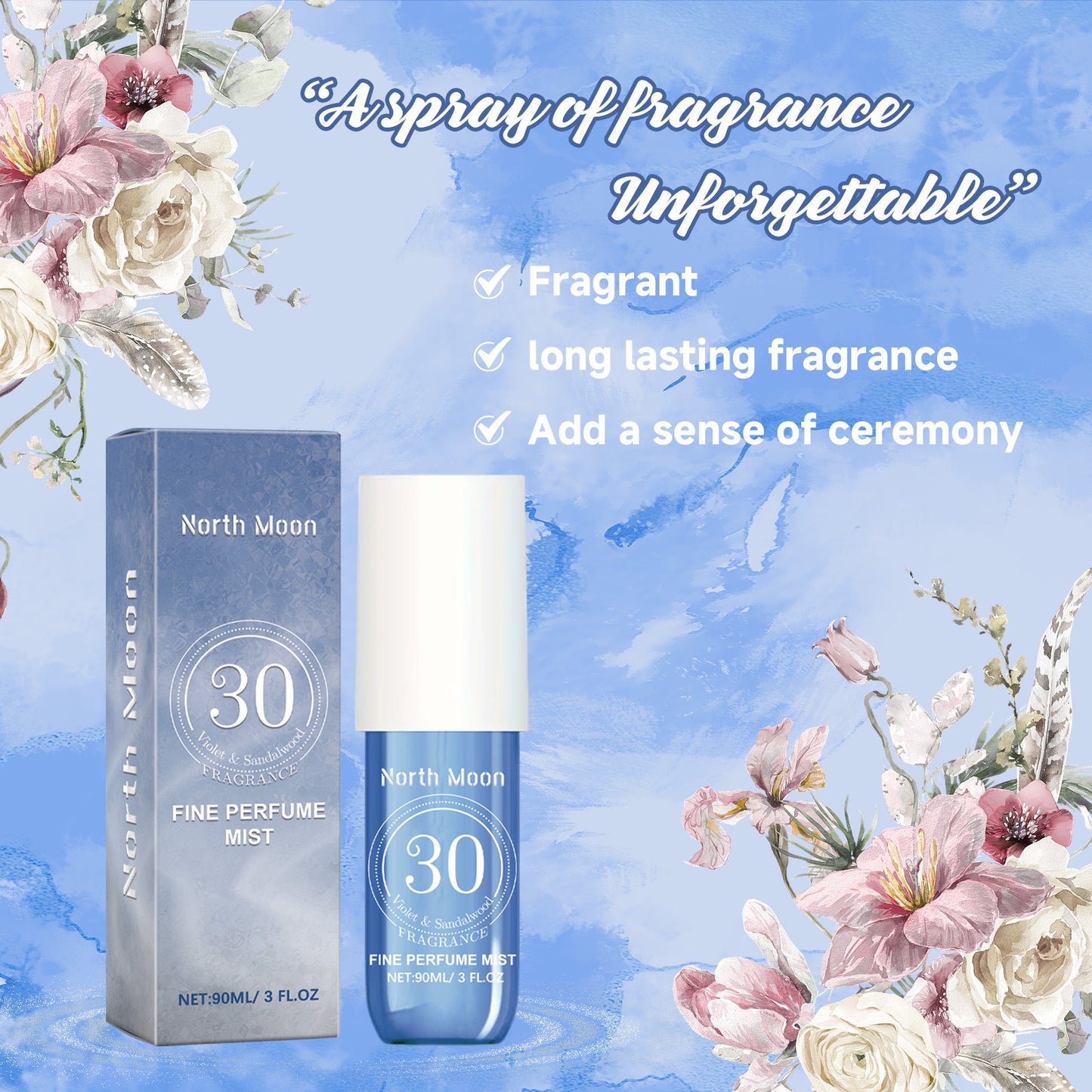 North Moon Fragrance Spray – Long-Lasting Body & Hair Mist for Women, Fresh Dating Perfume